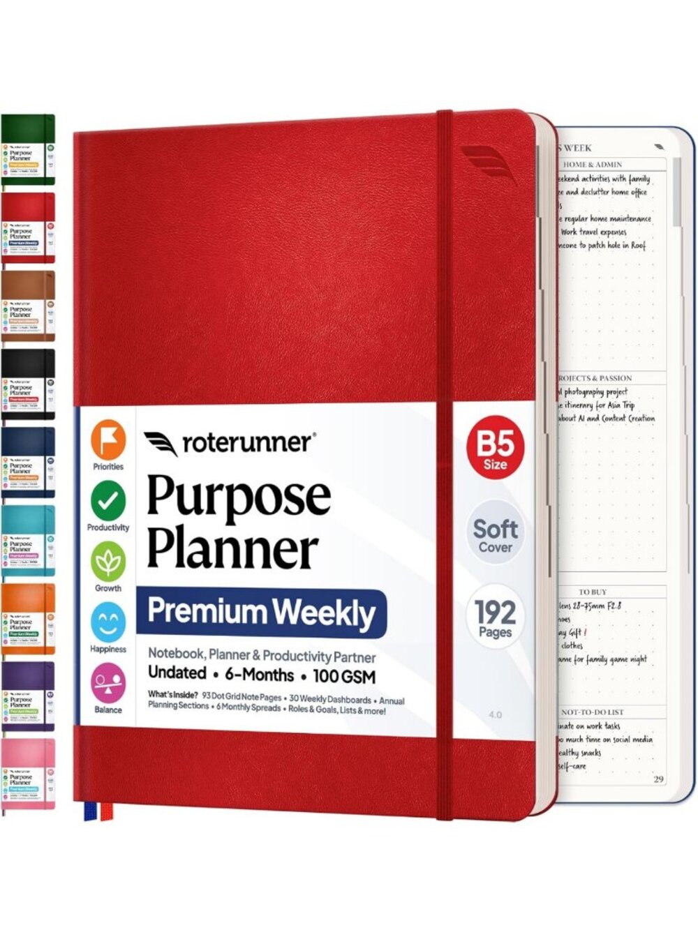 Undated B5 Planner Notebook 7.5"x9.8" - Daily, Weekly, Monthly Goal Setting Tool